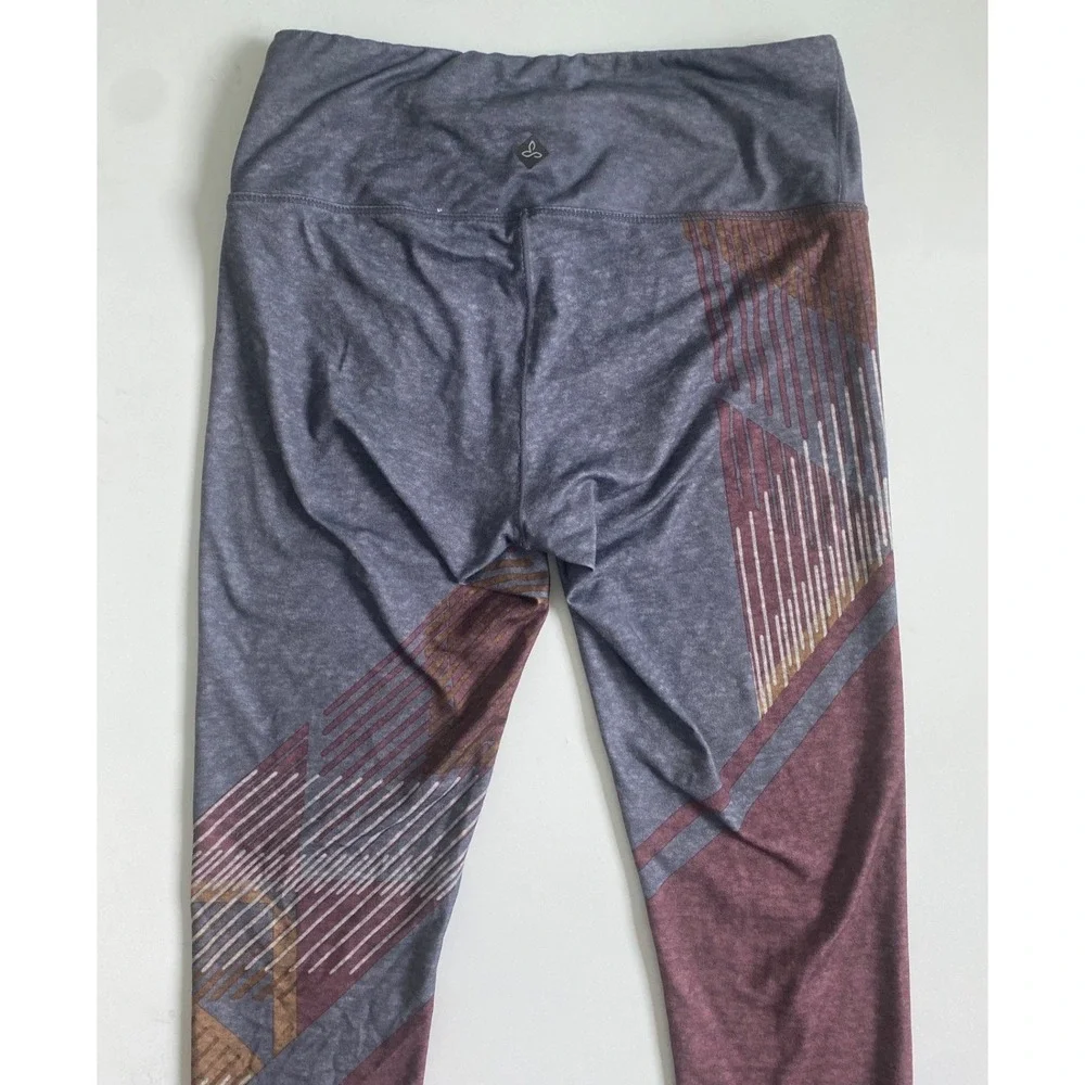 prAna Women Charcoal Burgundy Pillar Geometric Boho Space Dye Yoga Leggings S